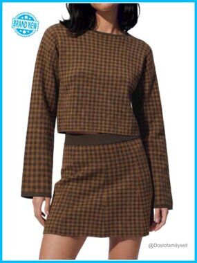 Two Piece Sweater Skirt Set Ribbed Crew Neck A Line Mini Plaid Fall Outfit